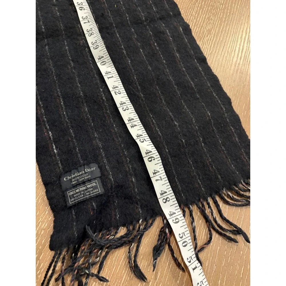 Christian Dior Monsieur 100% Merino Wool Scarf Black Pinstripe Fringe Japan
